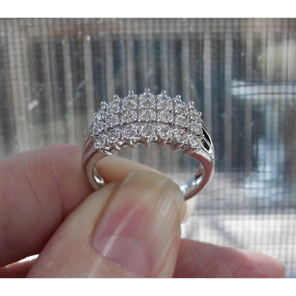 4 Row Pave Ring Cubic Zirconia 925 Sterling Silver Women's - Picture 8 of 14